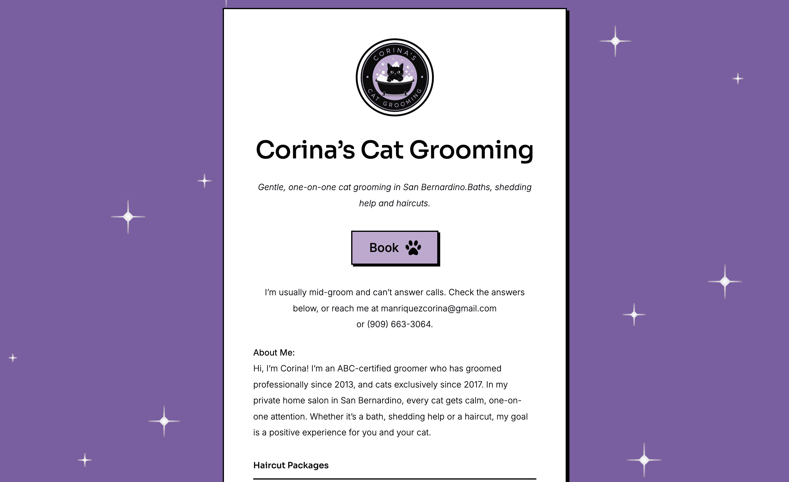 Corina's Cat Grooming website