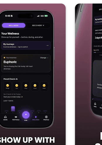 RaveAura wellness screen on iPhone