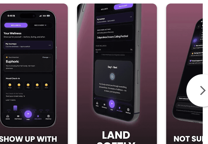 RaveAura wellness and recovery screens